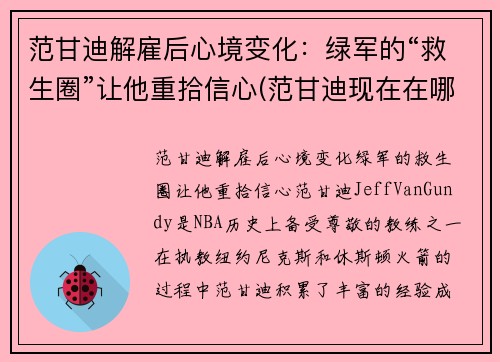 范甘迪解雇后心境变化：绿军的“救生圈”让他重拾信心(范甘迪现在在哪个球队执教)